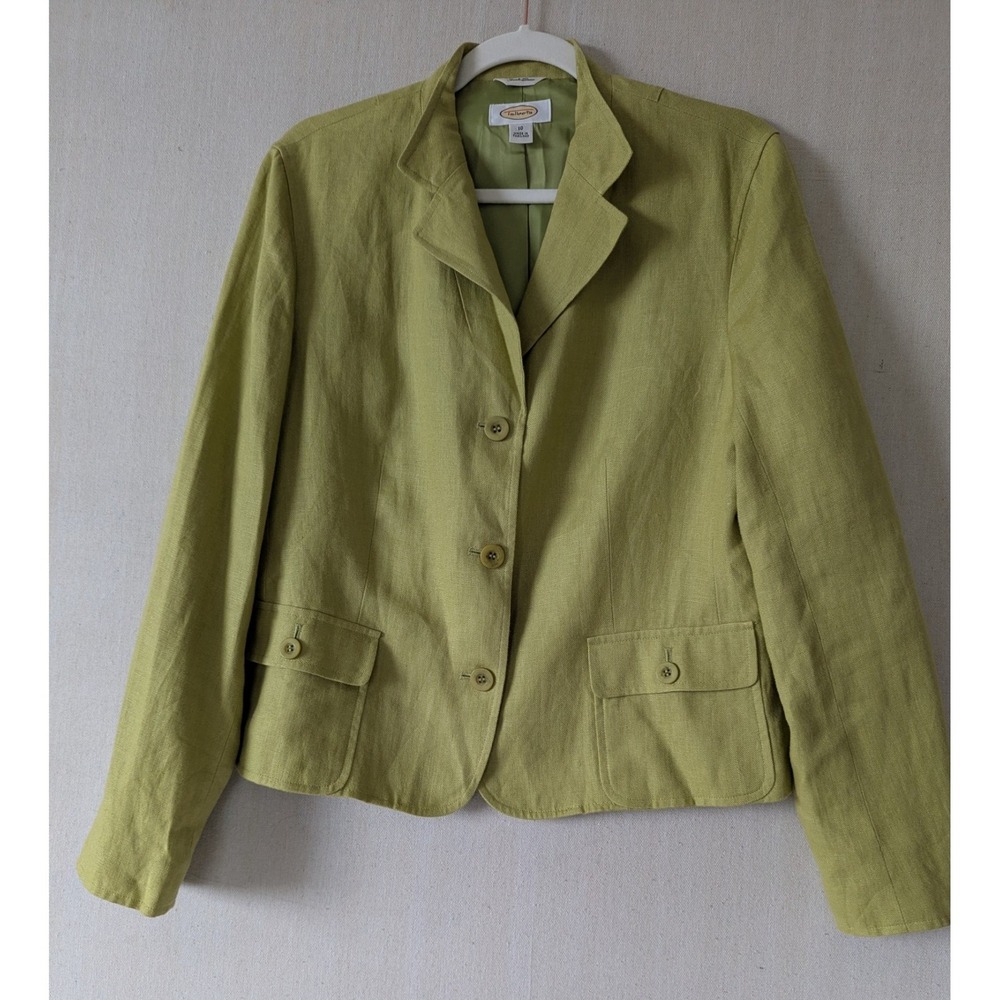 Talbots Blazer Women 10 Green Irish Linen 3-Button Jacket Office Casual